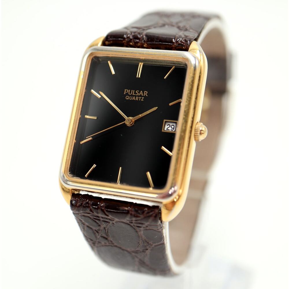 Pulsar by Seiko Gold Tone Unisex 26mm Tank Watch Leather V722-X009 w New Battery
